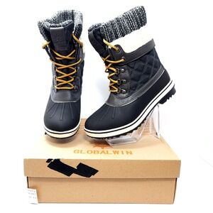 Global WIN W1910-2 Boots Womens Size 8.5 Gray Mid Calf Winter Snow Fur Lined